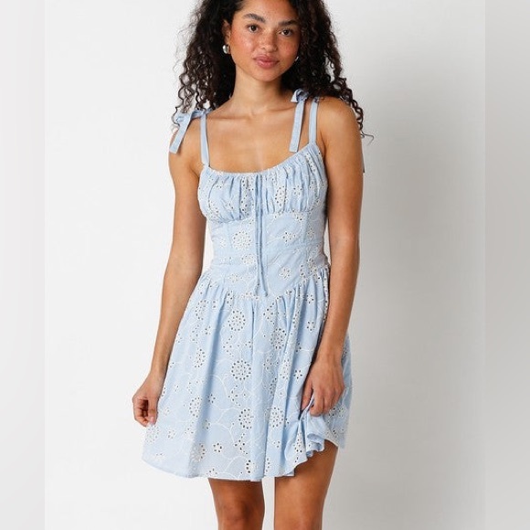 Olivaceous Eyelet Lace Bustier Mini Dress - Picture 2 of 11